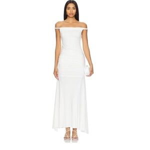 Alice + Olivia Bianca Twist Off the Shoulder Midi Dress in Off White Size 10